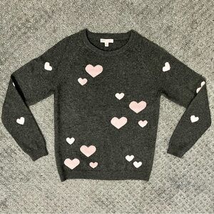 Philosophy Dark Gray Cashmere Sweater with Light Pink Heart Accents